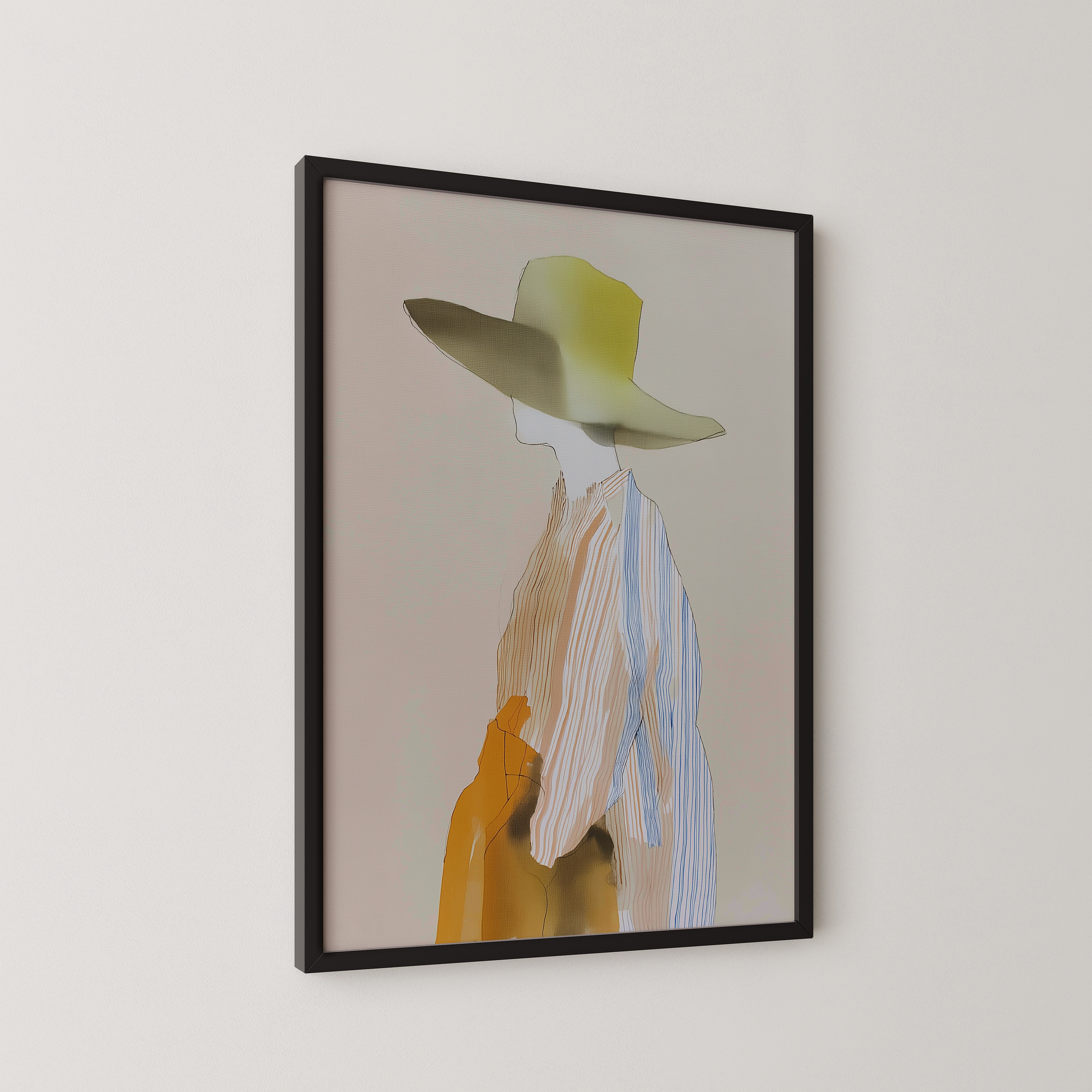 יצירה אמנותית Malin בסגנון מודרני רך, דמות נשית מופשטת בצבעים טבעיים וחמים