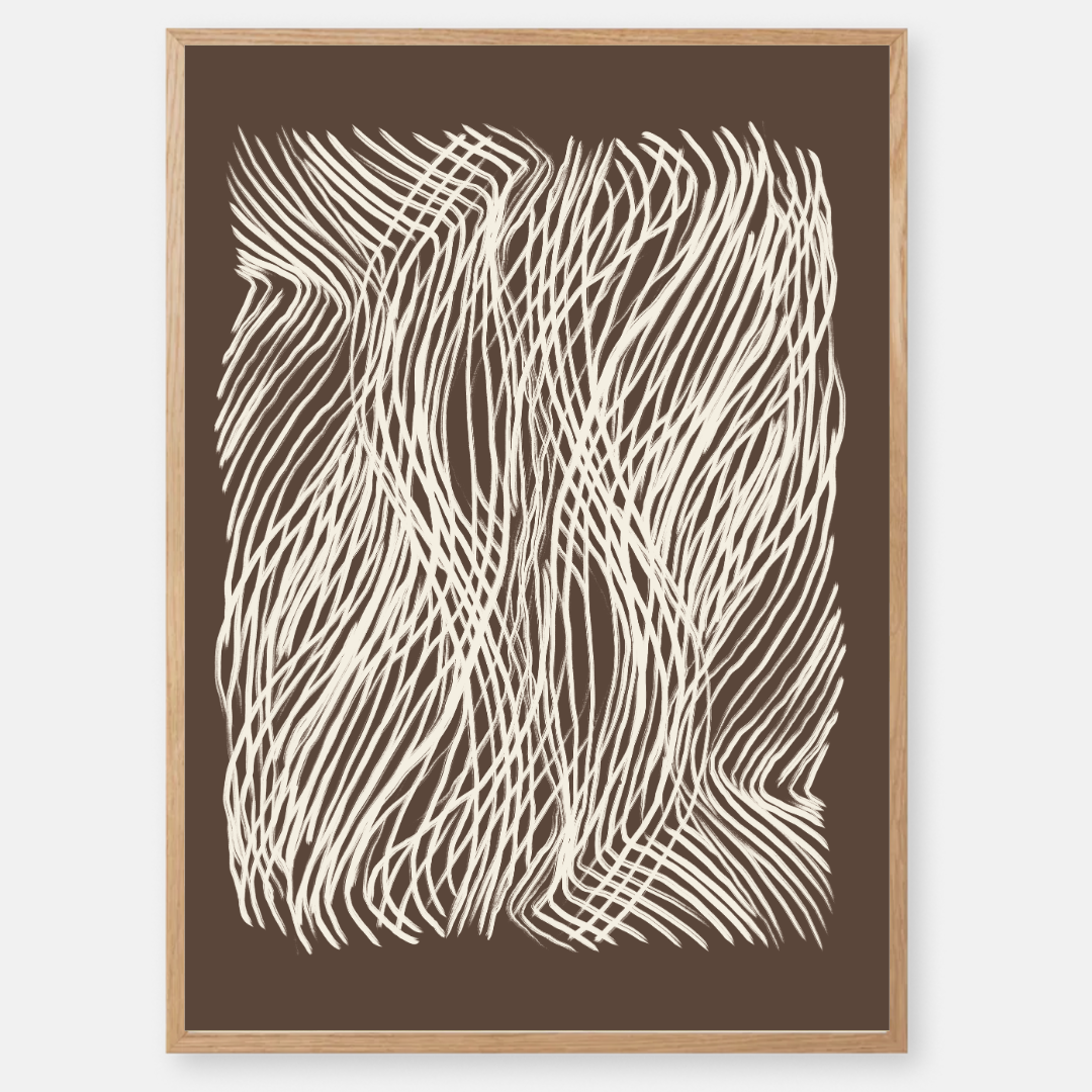 יצירה מודרנית עם קווים לבנים דינמיים על רקע כהה, מושלמת לקישוט חללים מעוצבים כמו סלון, משרד או פינת אוכל.