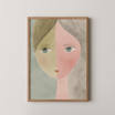 יצירת אמנות ממוסגרת Claret – דמות נשית מאוירת בקווים רכים ובפלטת צבעים רגועה, בסגנון מינימליסטי עם עומק רגשי