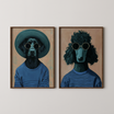 סט אומנות ממוסגרת Noir & Sable עם דמויות כלבים אופנתיות במשקפי שמש וכובע בגוונים כהים