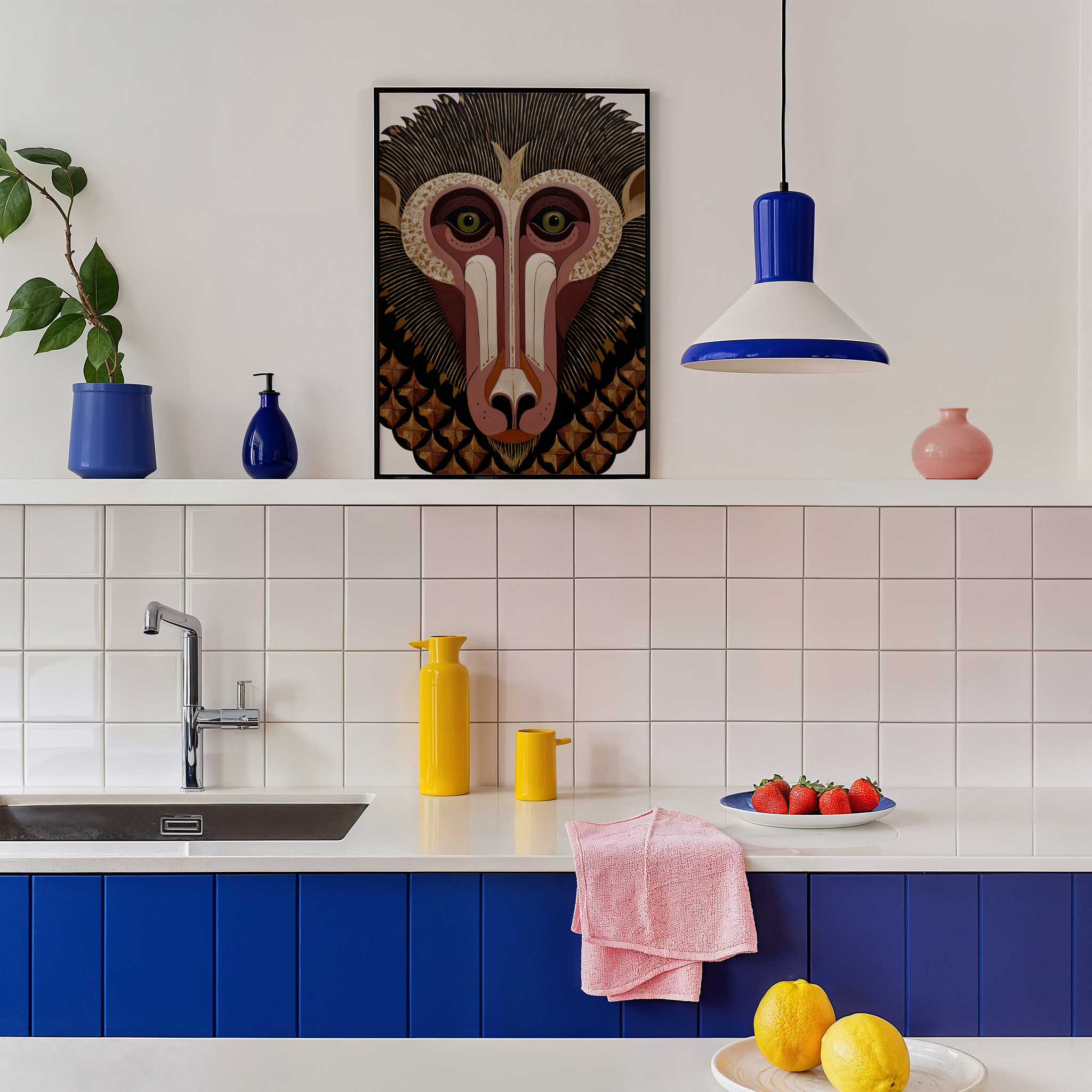 דיוקן גרפי של דמות חייתית בסגנון שבטי, בצבעי חום וזהב, מתוך סדרת Totemoro של Trausi+Tosh.