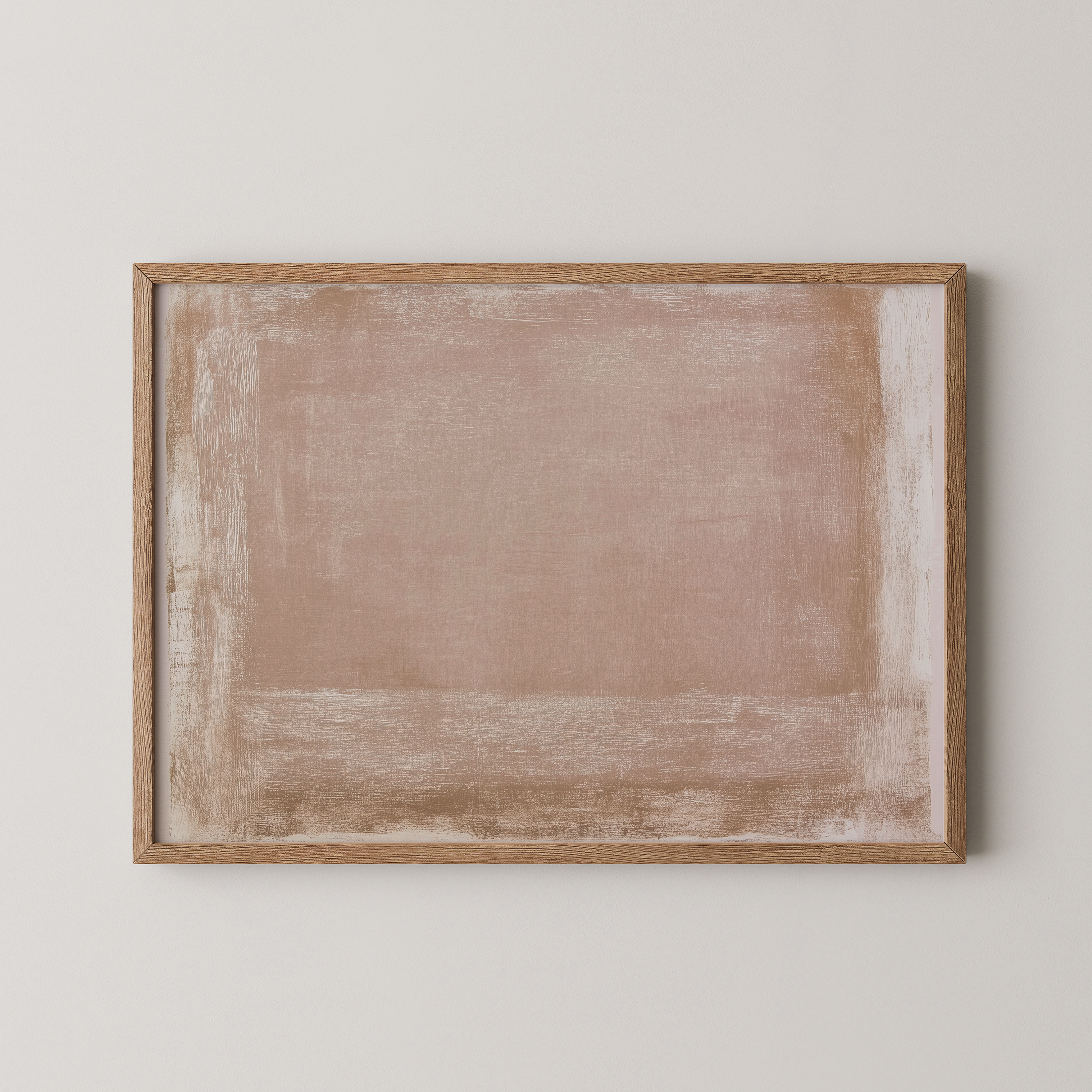 יצירת אמנות מינימליסטית בגווני בז’ עם טקסטורה עדינה במסגרת עץ בהירה