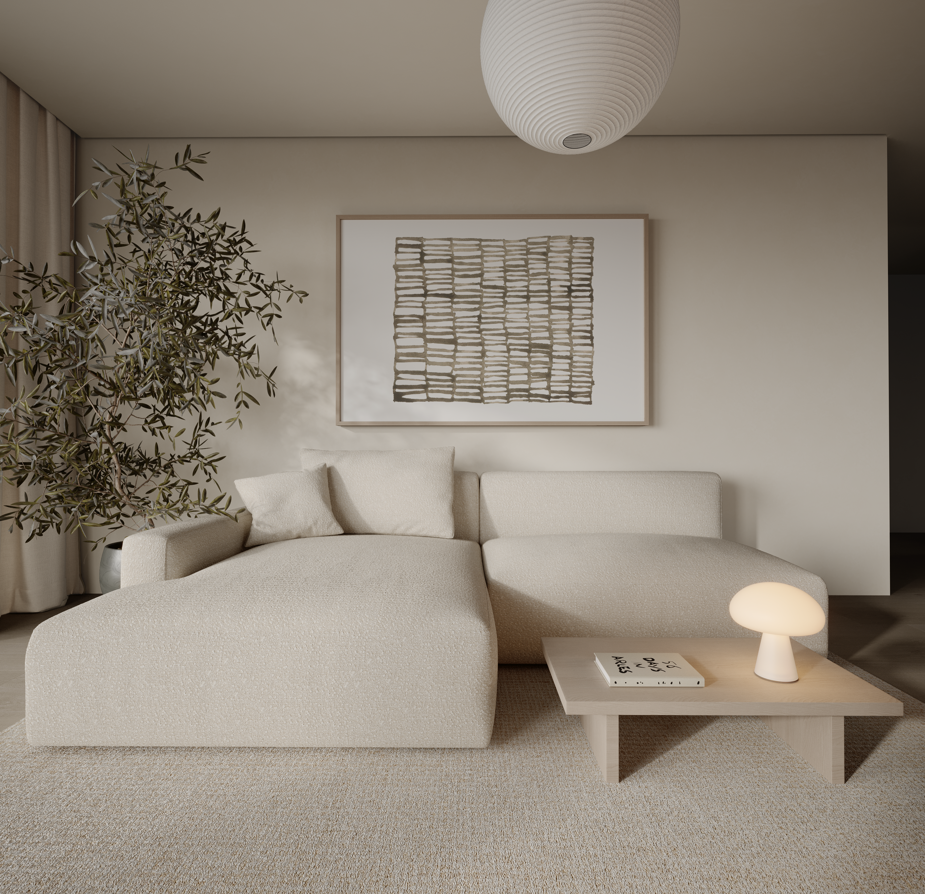 יצירת אמנות מינימליסטית אלטינס – דפוס גיאומטרי מופשט בגווני שחור וחום במסגרת עץ, תלוי על קיר בהיר.