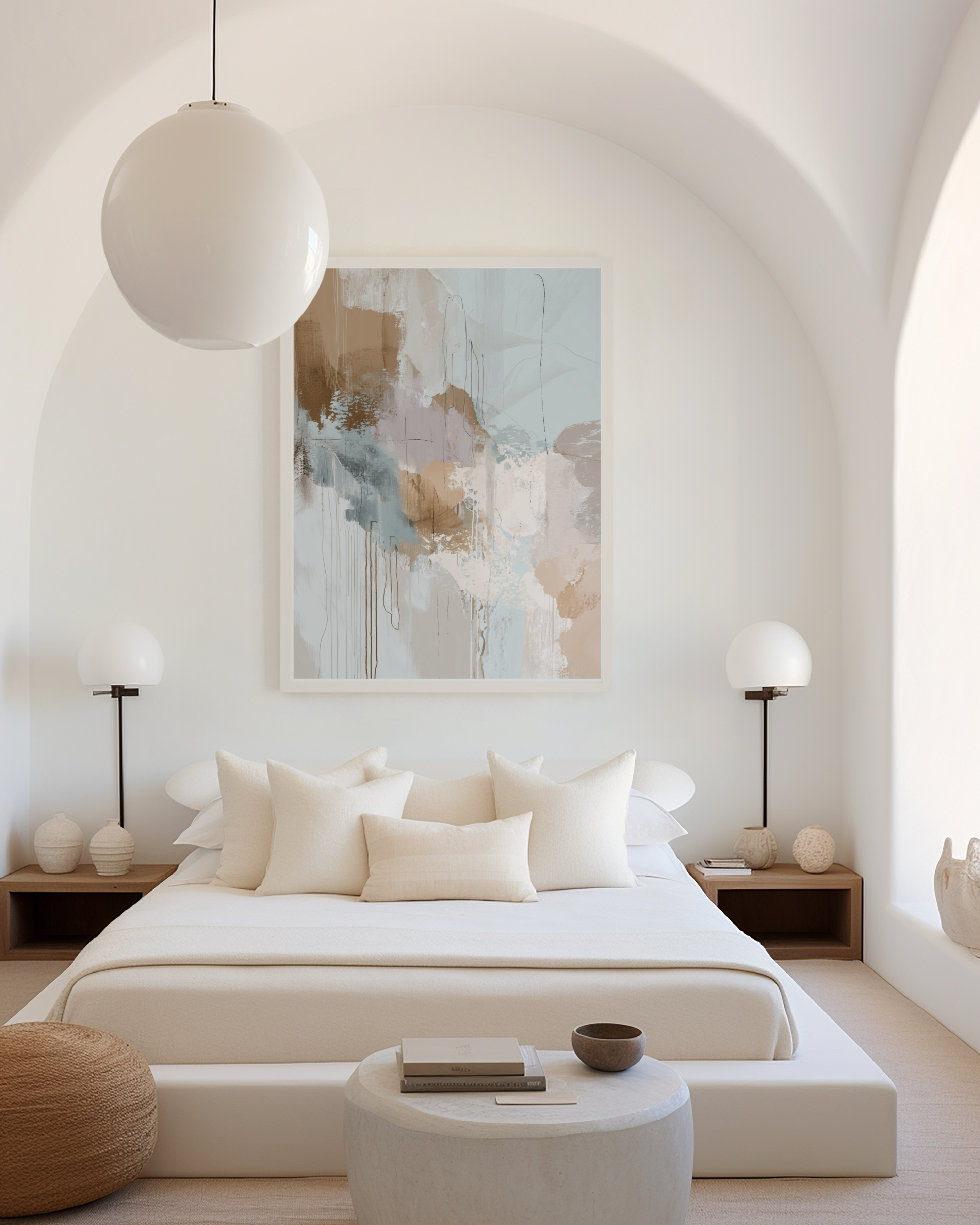 יצירה אבסטרקטית ממוסגרת בגווני תכלת, חמרה וורדרד – דגם אלוריה