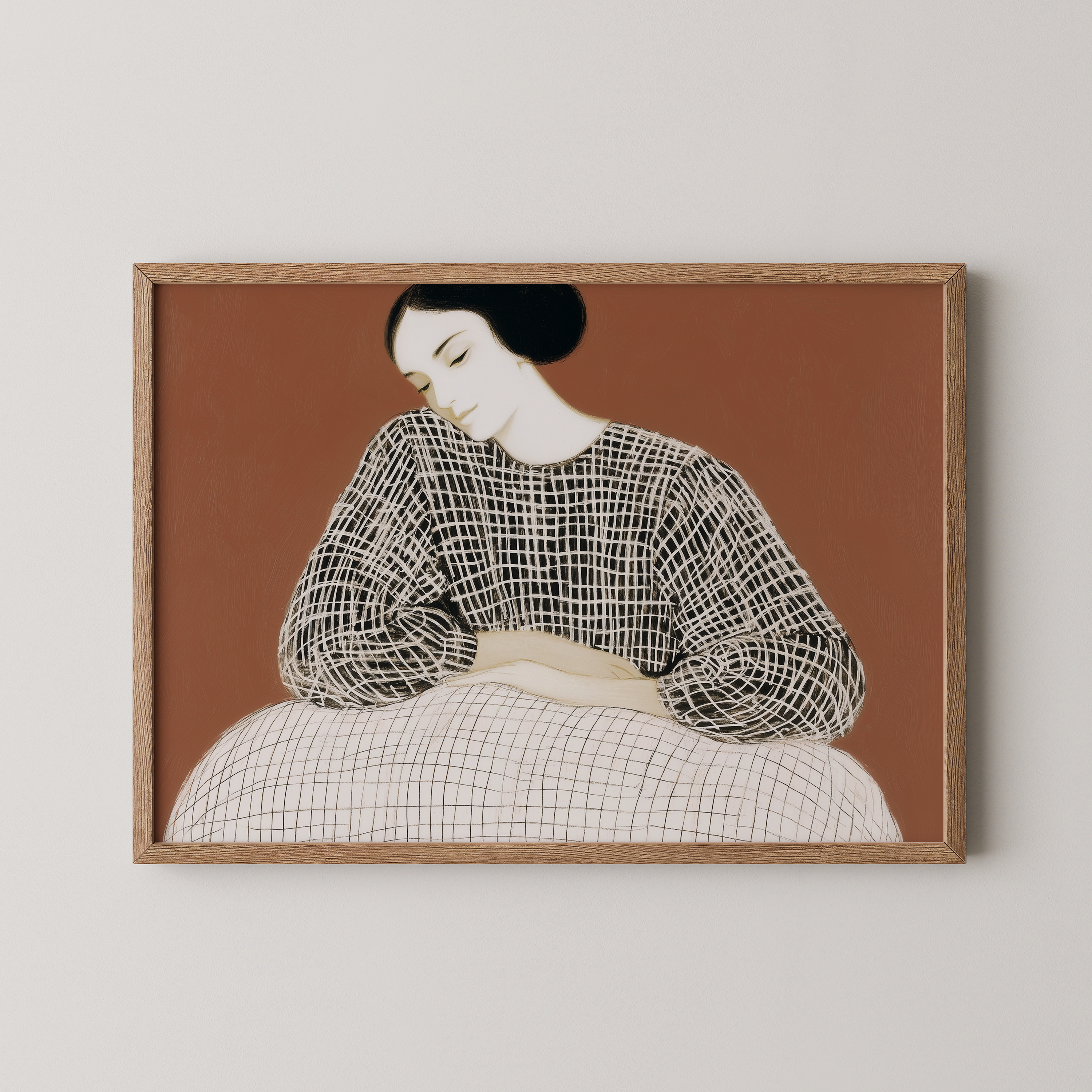 יצירת אמנות מינימליסטית בגווני אדמה עם דמות נשית בקווים עדינים – Vartine