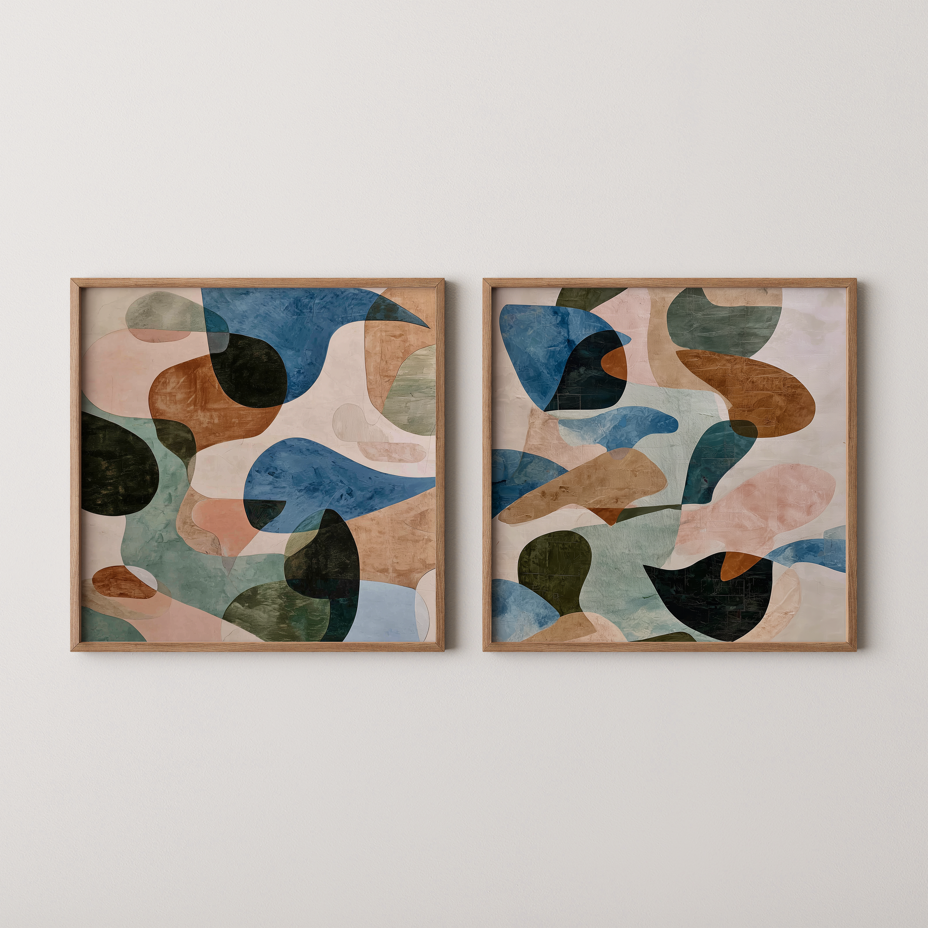 סט אומנות ממוסגרת Salina בגוונים טבעיים עם צורות מופשטות אורגניות