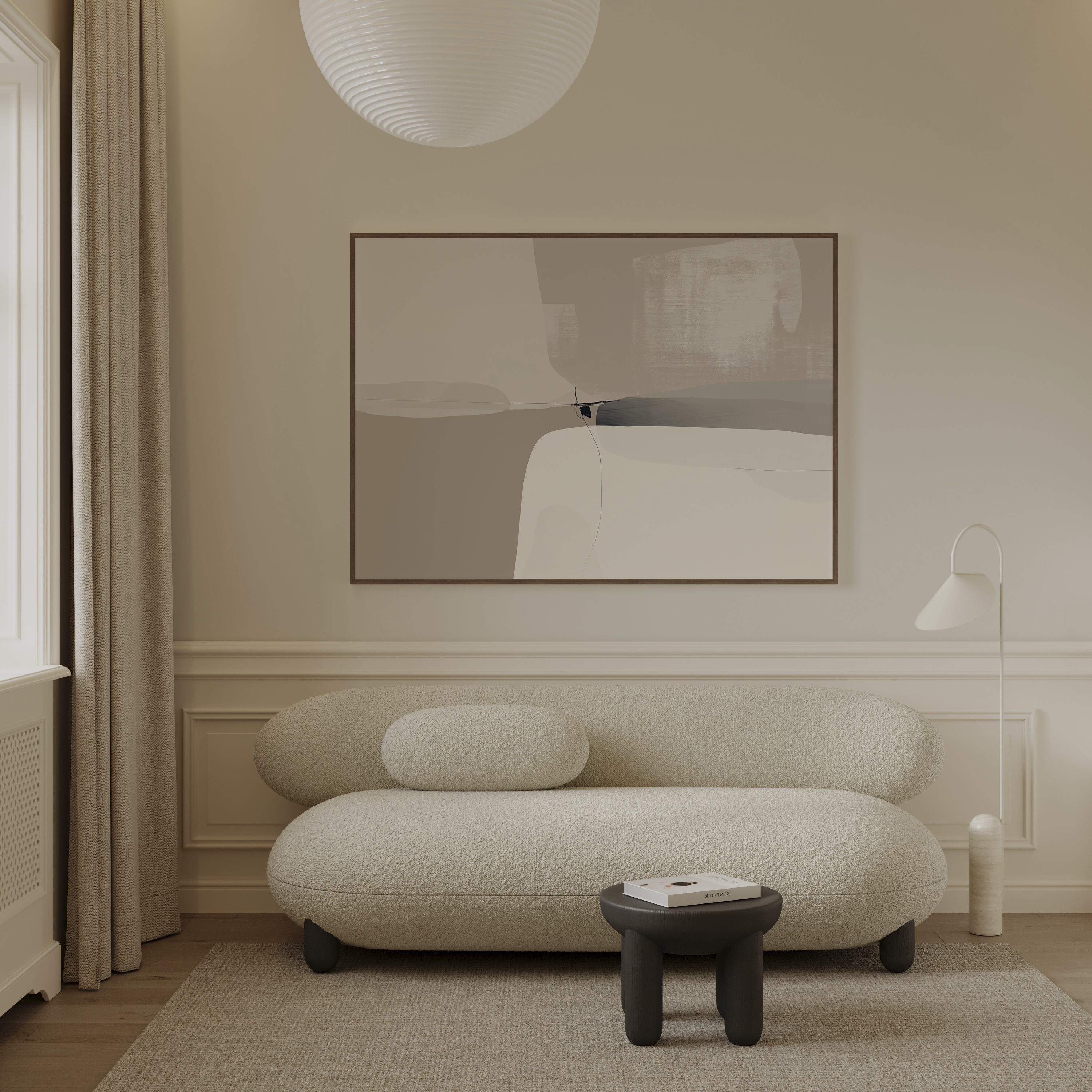 הדפס אמנות מופשט מינימליסטי בגוונים טבעיים עם קומפוזיציה רכה ומאוזנת, Sorel מבית Trausi+Tosh