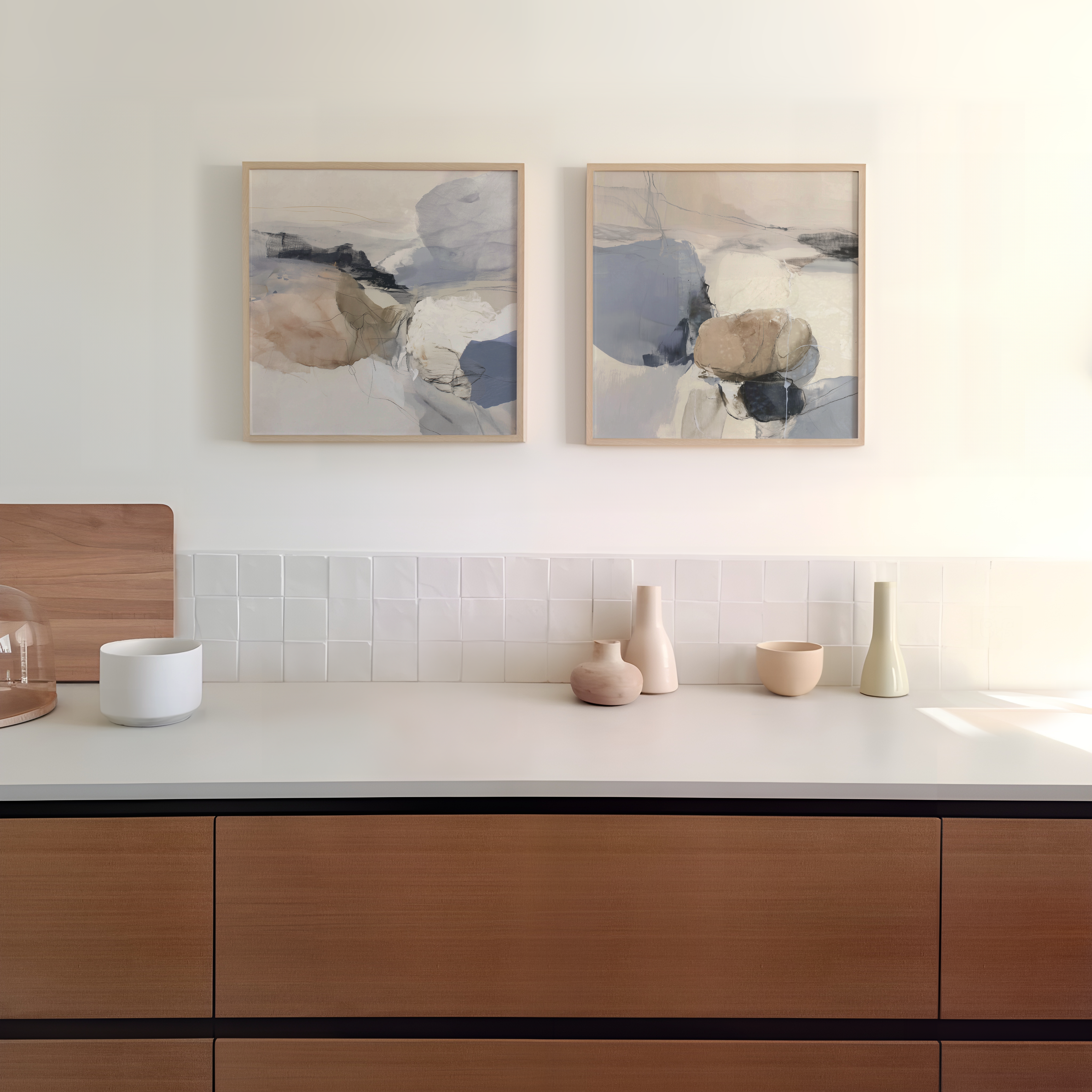 Sova – סט אמנות ממוסגרת מופשטת, טראוזי וטוש