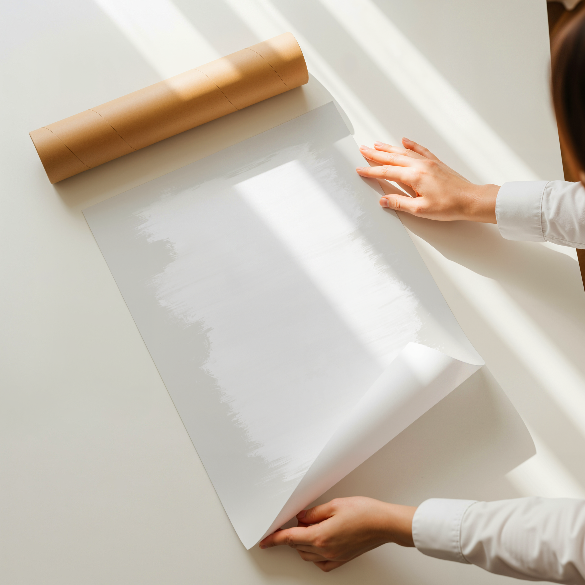 הדפס אמנות מופשט מינימליסטי בגוונים בהירים עם מרקם רך, מתאים לעיצוב מודרני ושקט.