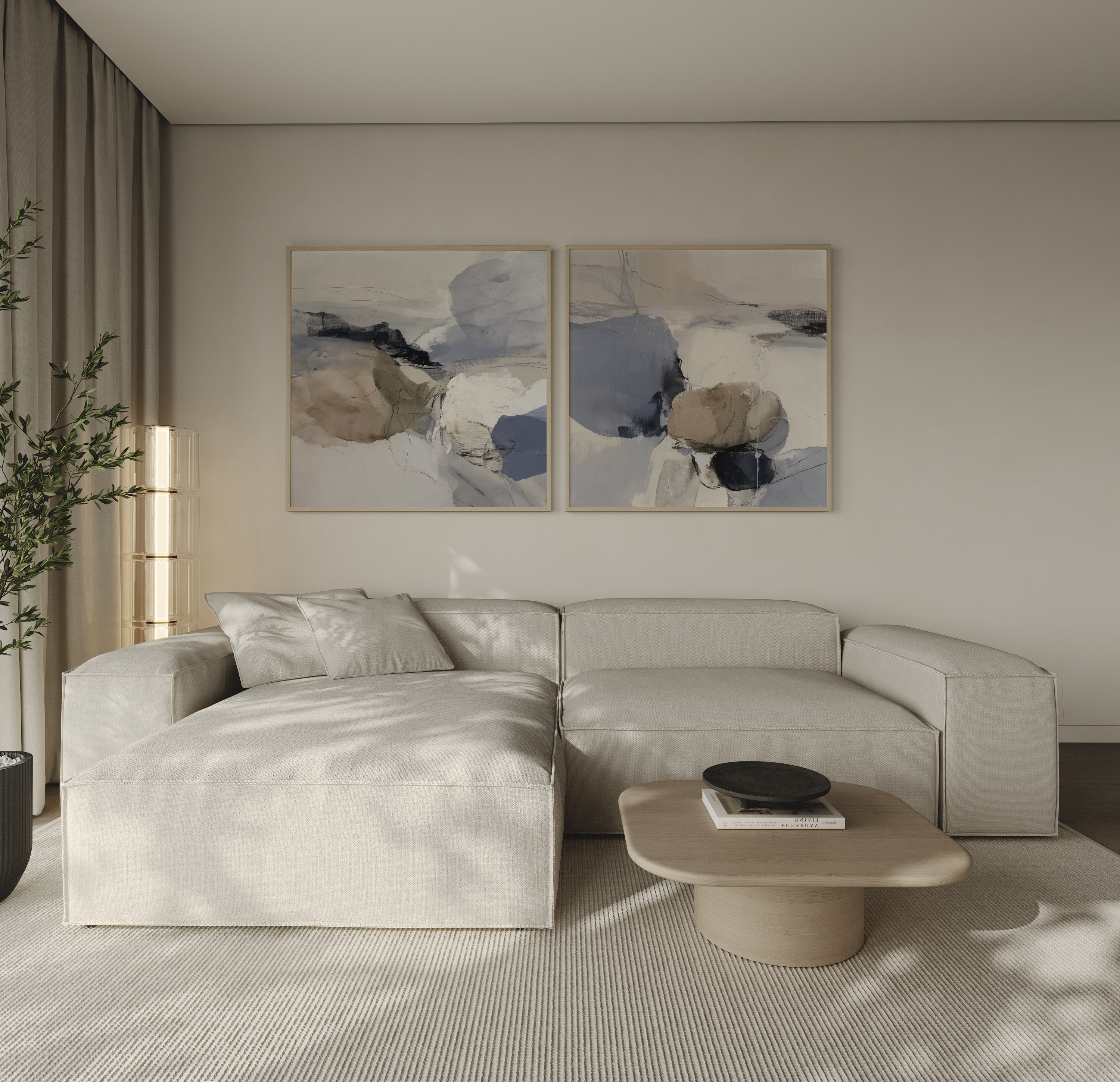 Sova – סט אמנות ממוסגרת מופשטת, טראוזי וטוש