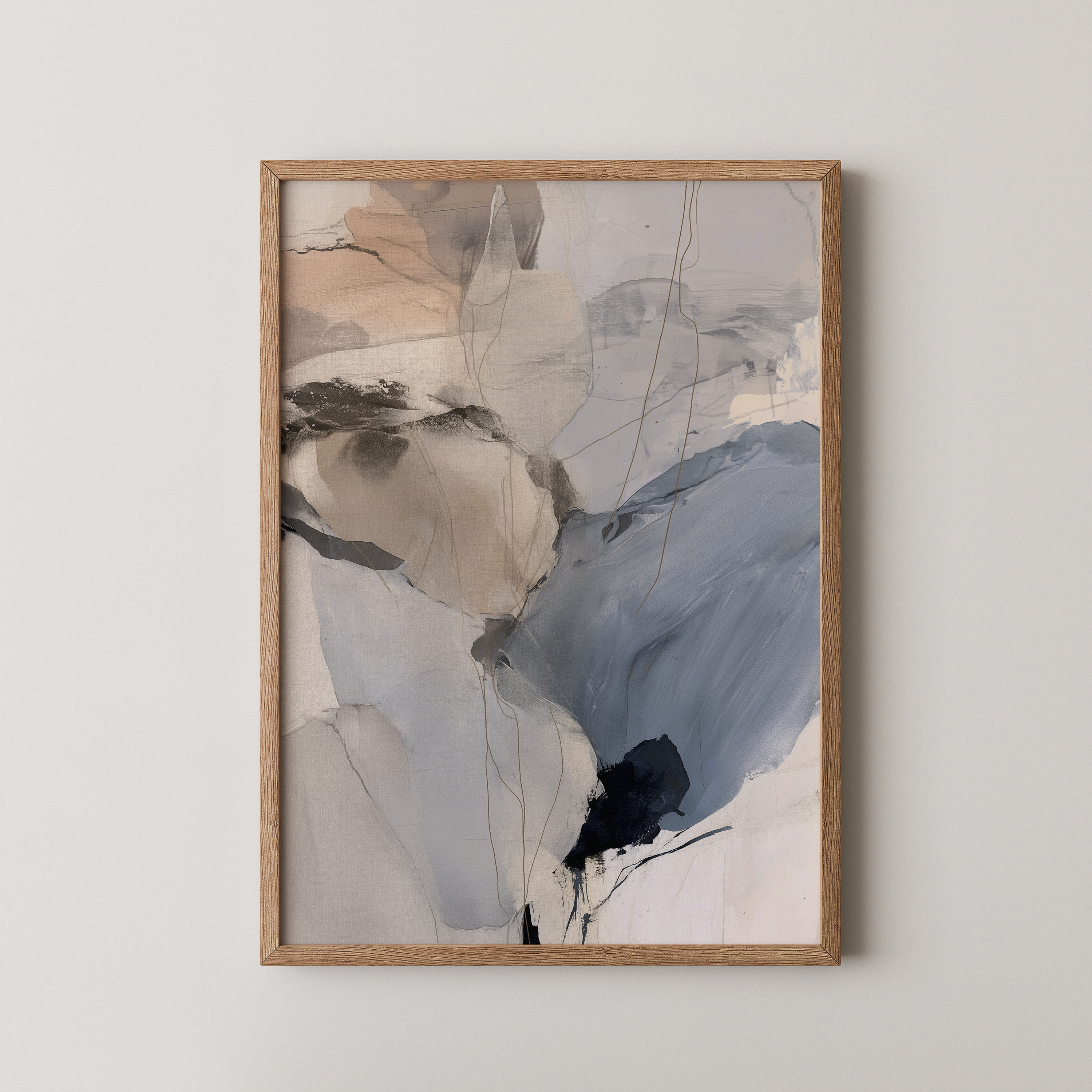 יצירת אמנות מופשטת בגווני חול ואפור לקיר