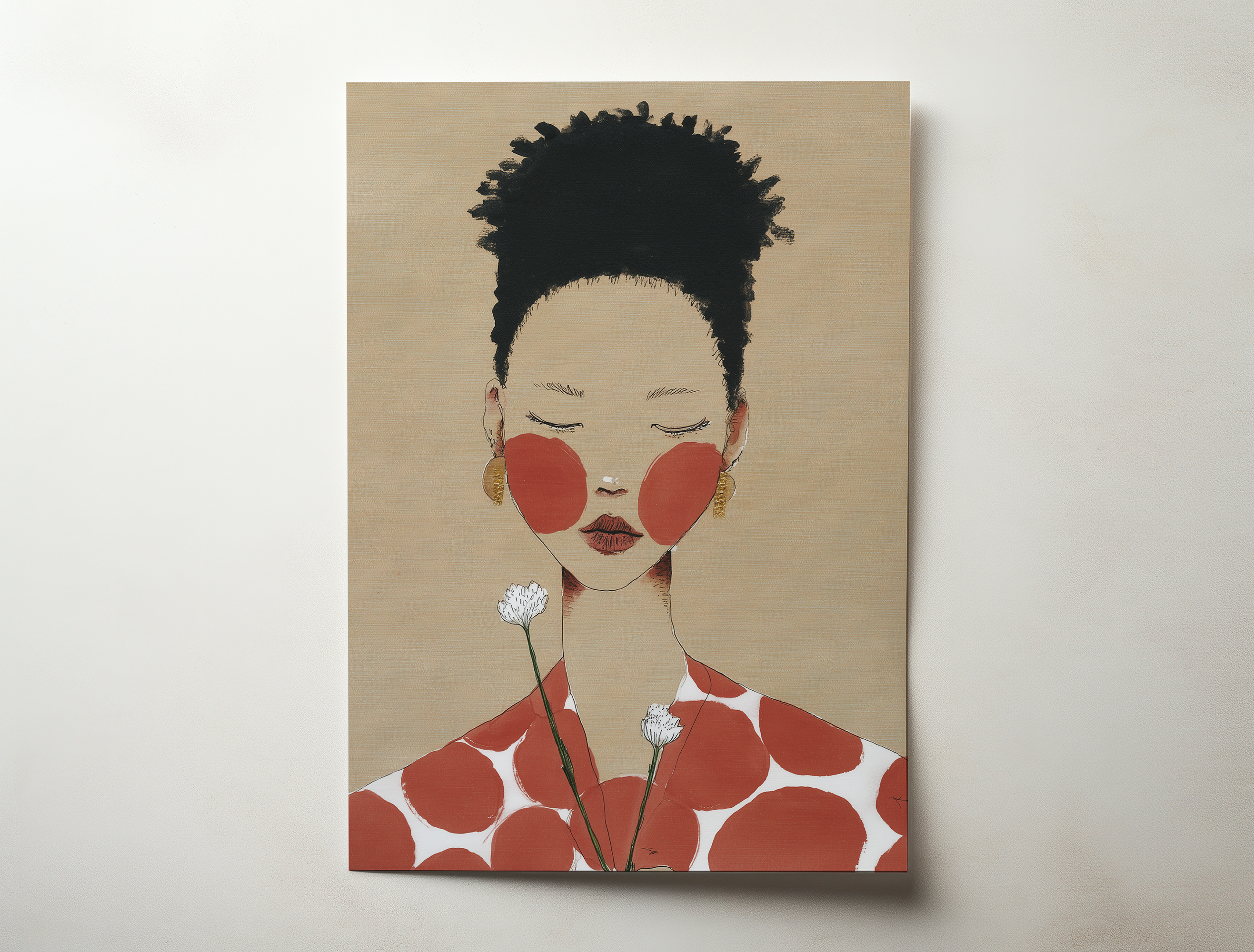 איור אמנותי של דמות נשית בגוונים חמים בעיצוב מודרני ונקי