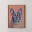 Teddy by Danielle Berlot – colorful dog illustration with round glasses in oak frame