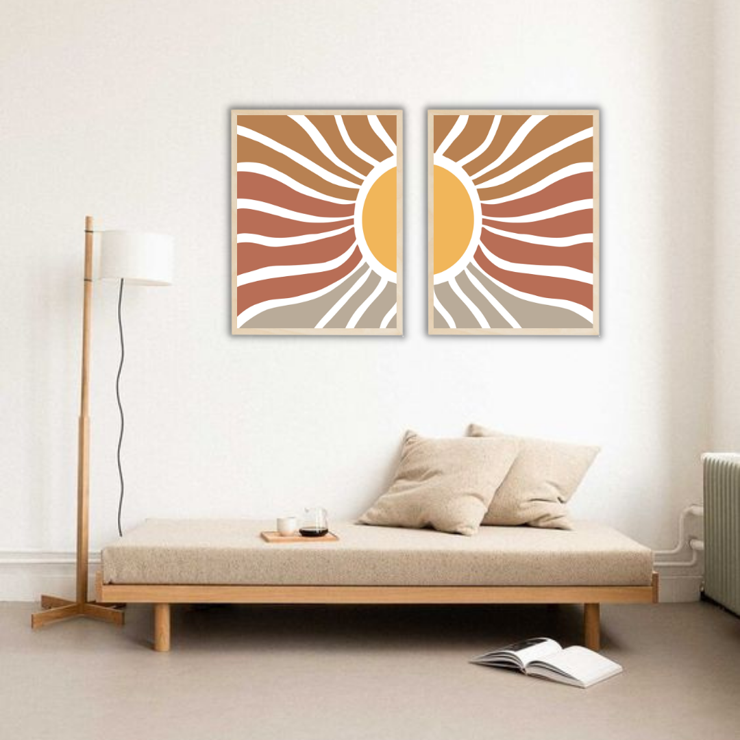 סט תמונות קיר לסלון בסגנון בוהו דגם GOLDEN SUN