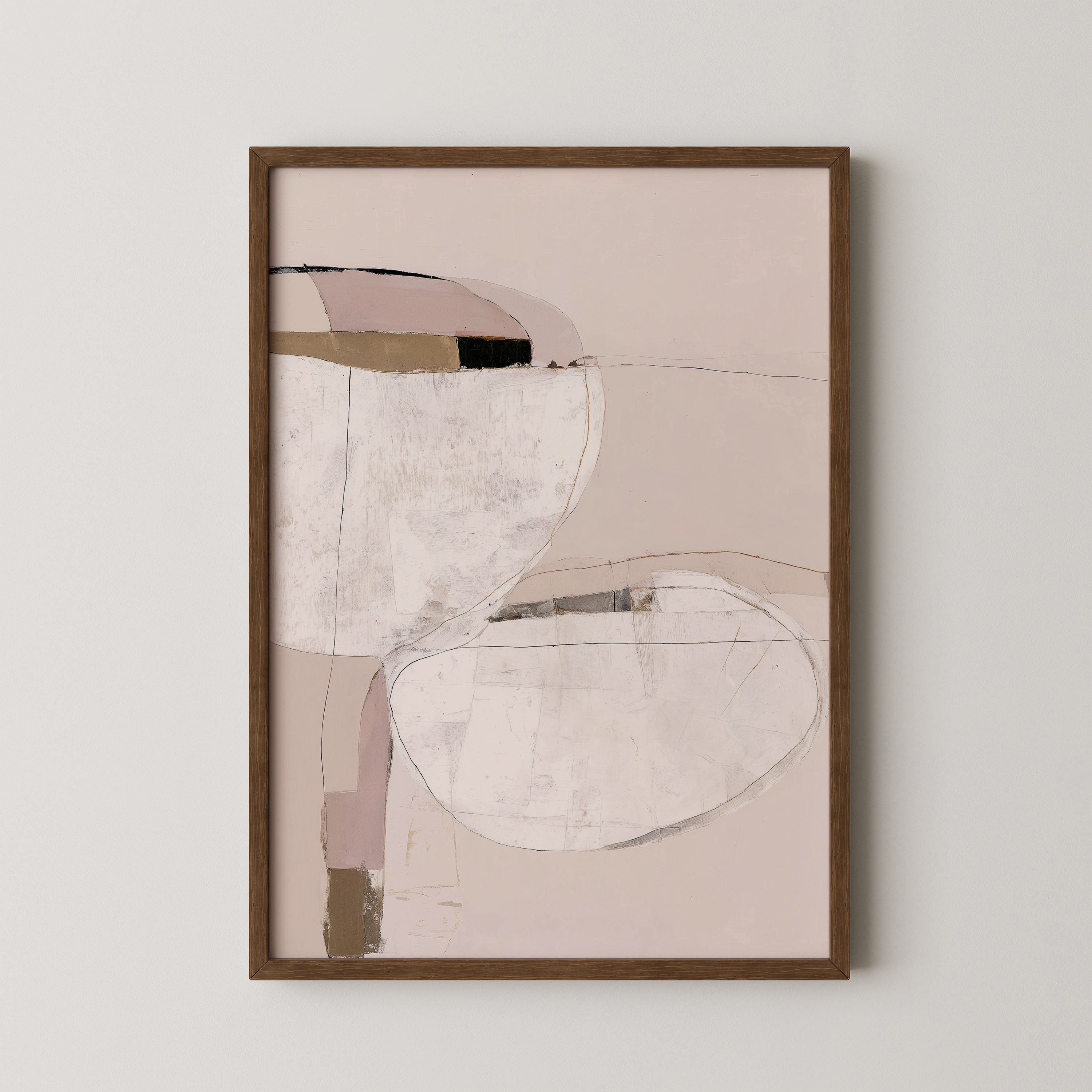 יצירת אמנות מופשטת בגווני שמנת ורוד עדין