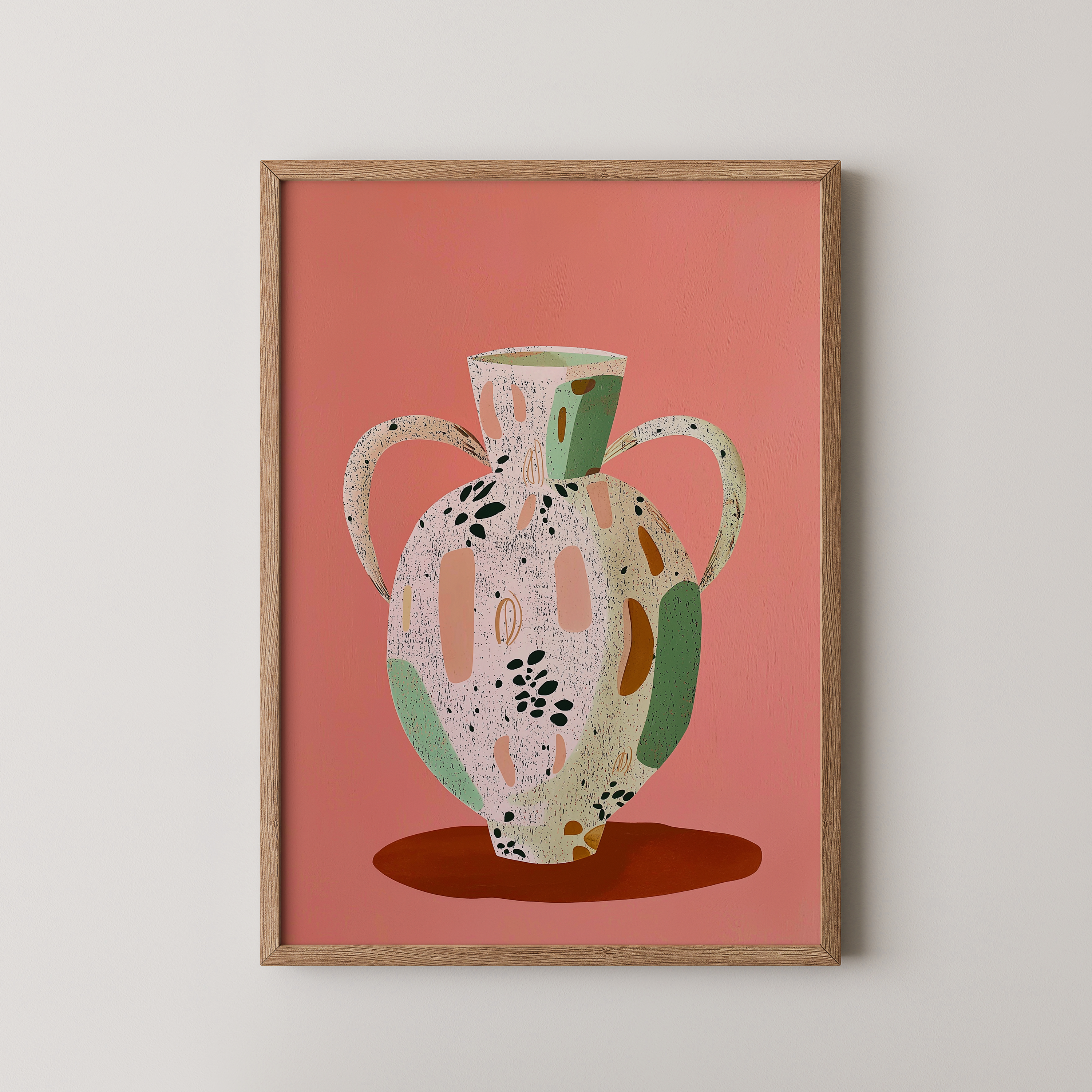 יצירת אמנות מודרנית בהשראת כלי קרמיקה עם צבעוניות חמה