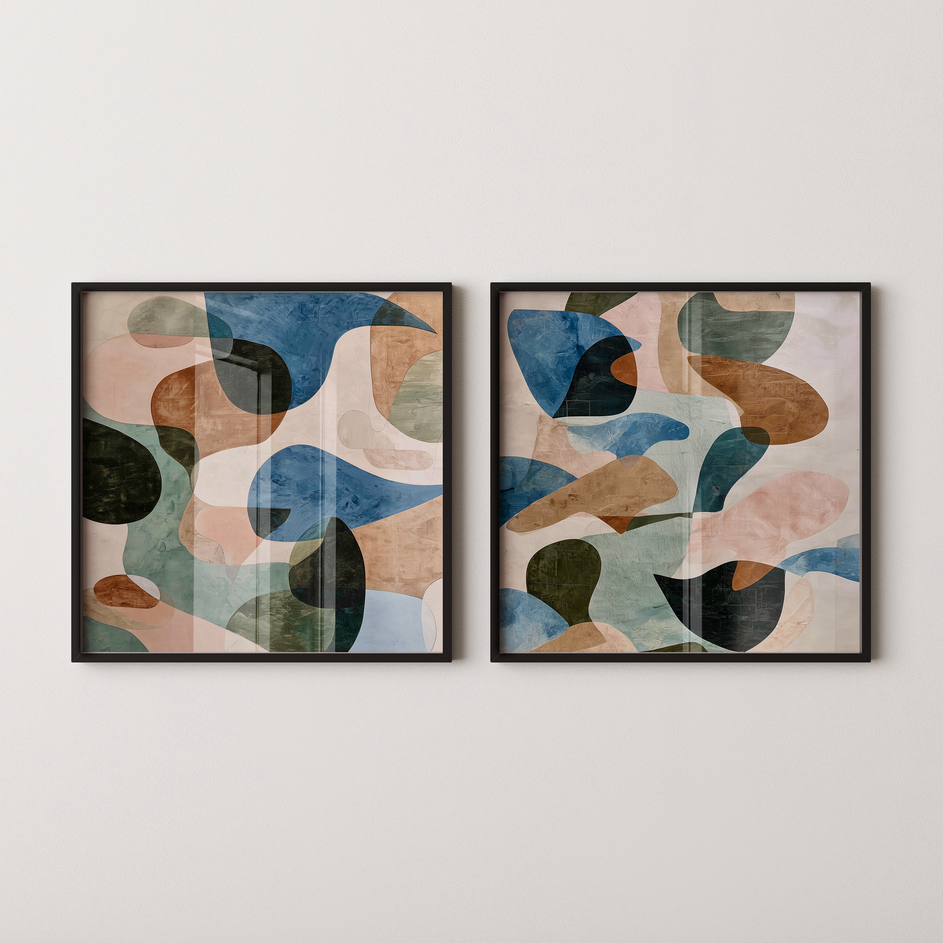 סט אומנות ממוסגרת Salina בגוונים טבעיים עם צורות מופשטות אורגניות
