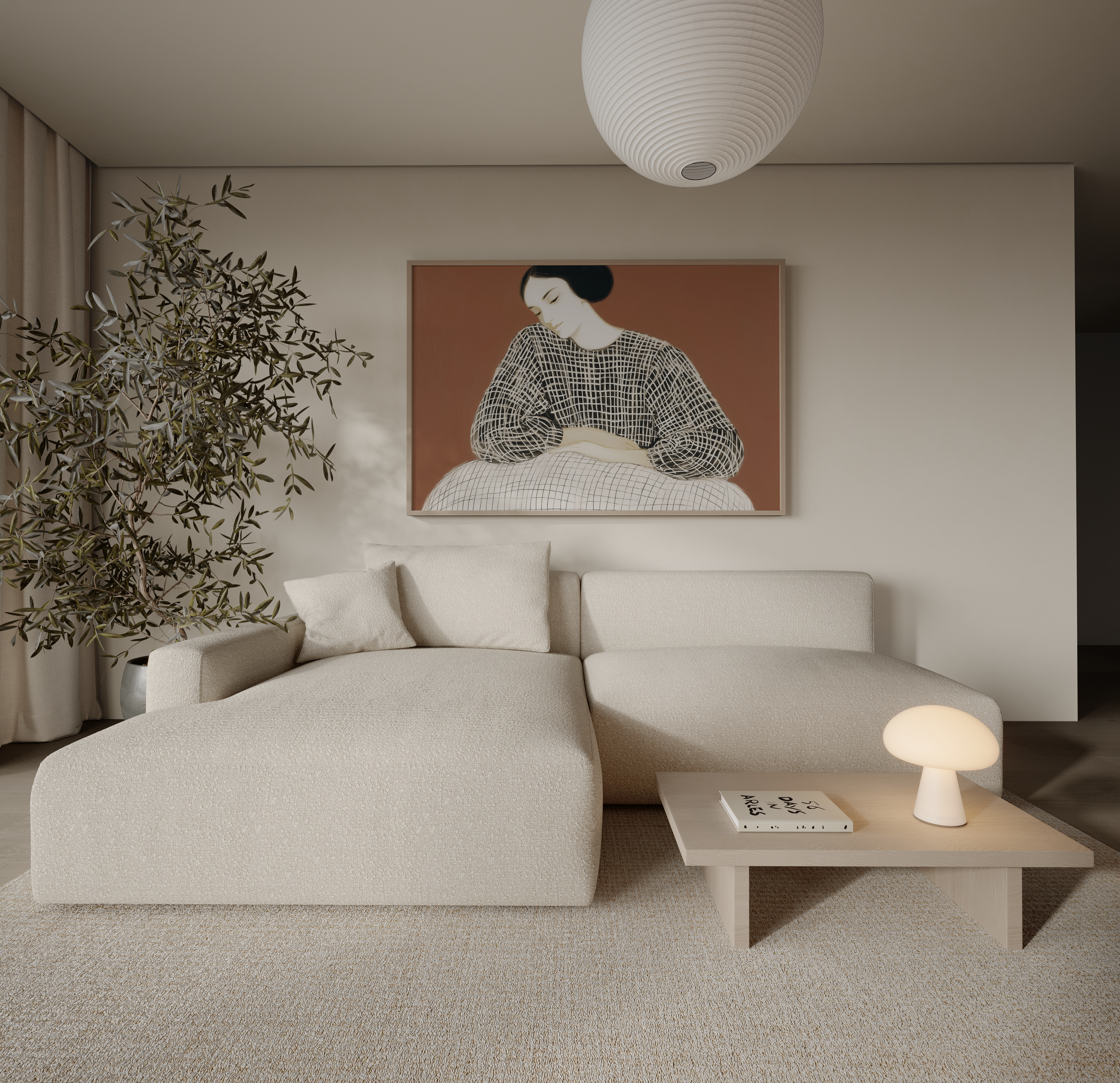 יצירת אמנות מינימליסטית בגווני אדמה עם דמות נשית בקווים עדינים – Vartine