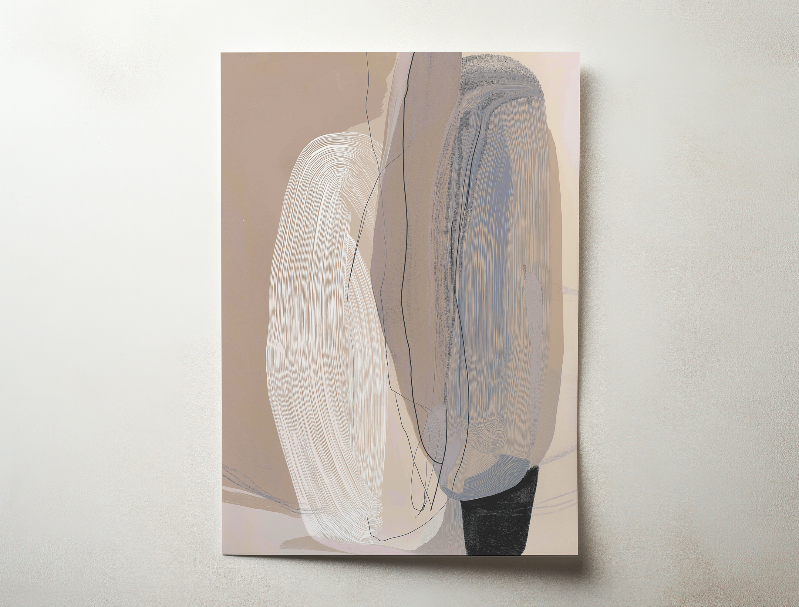 הדפס אמנותי מופשט Aurin בגוונים טבעיים של בז׳ ואפור, יצירה מודרנית לקיר