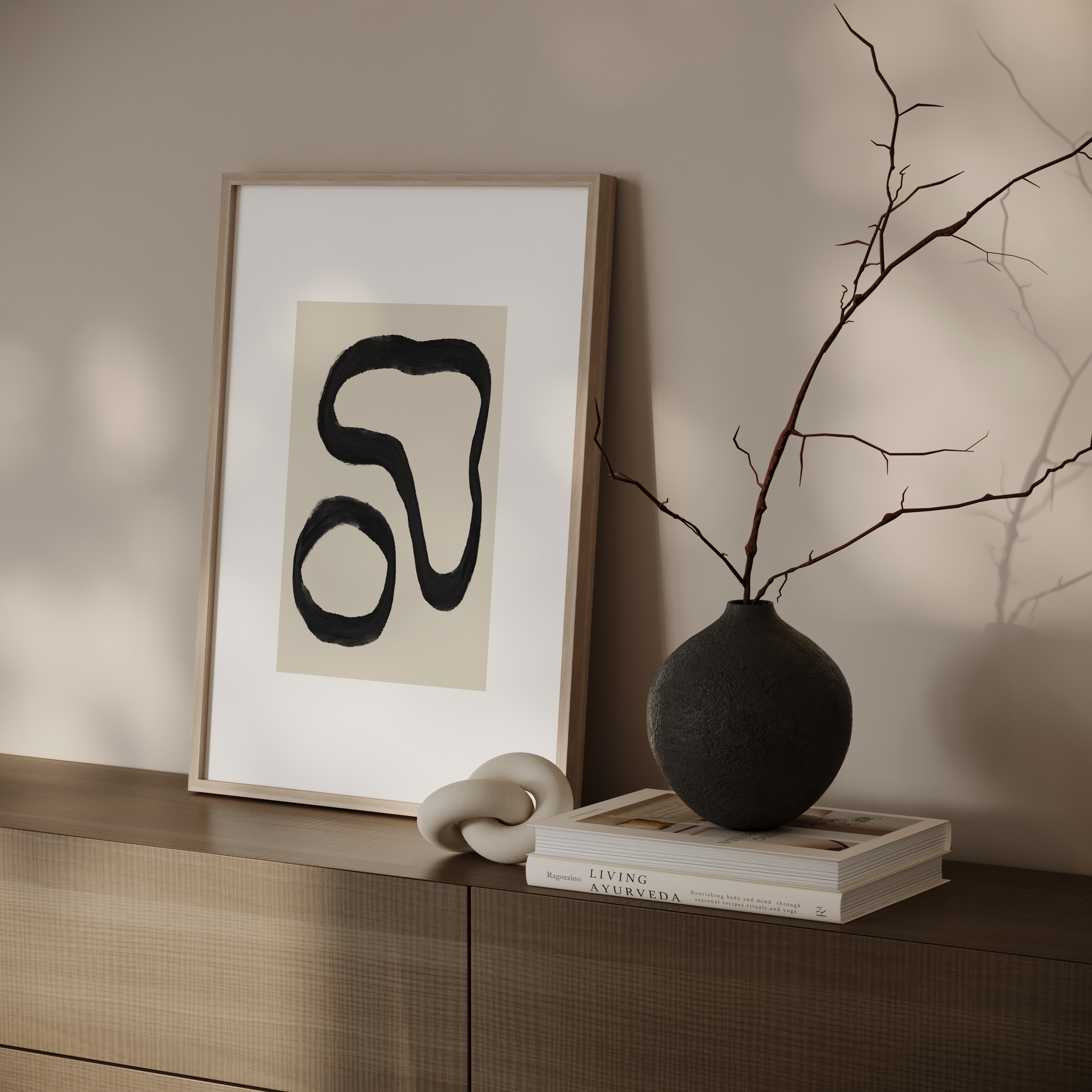 יצירה מינימליסטית בקווים שחורים מופשטים על רקע בגוון ניטרלי – Elvoro.