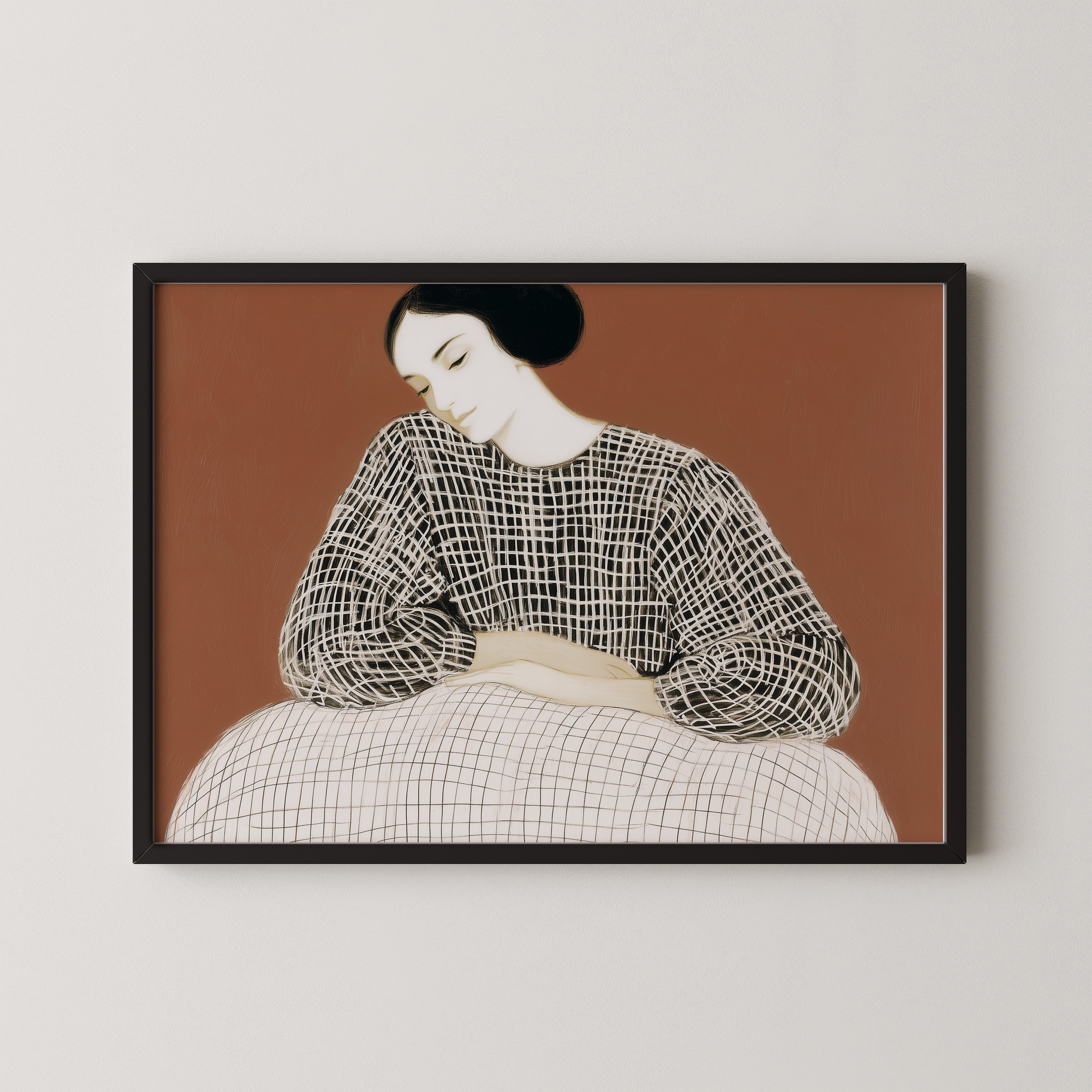 יצירת אמנות מינימליסטית בגווני אדמה עם דמות נשית בקווים עדינים – Vartine