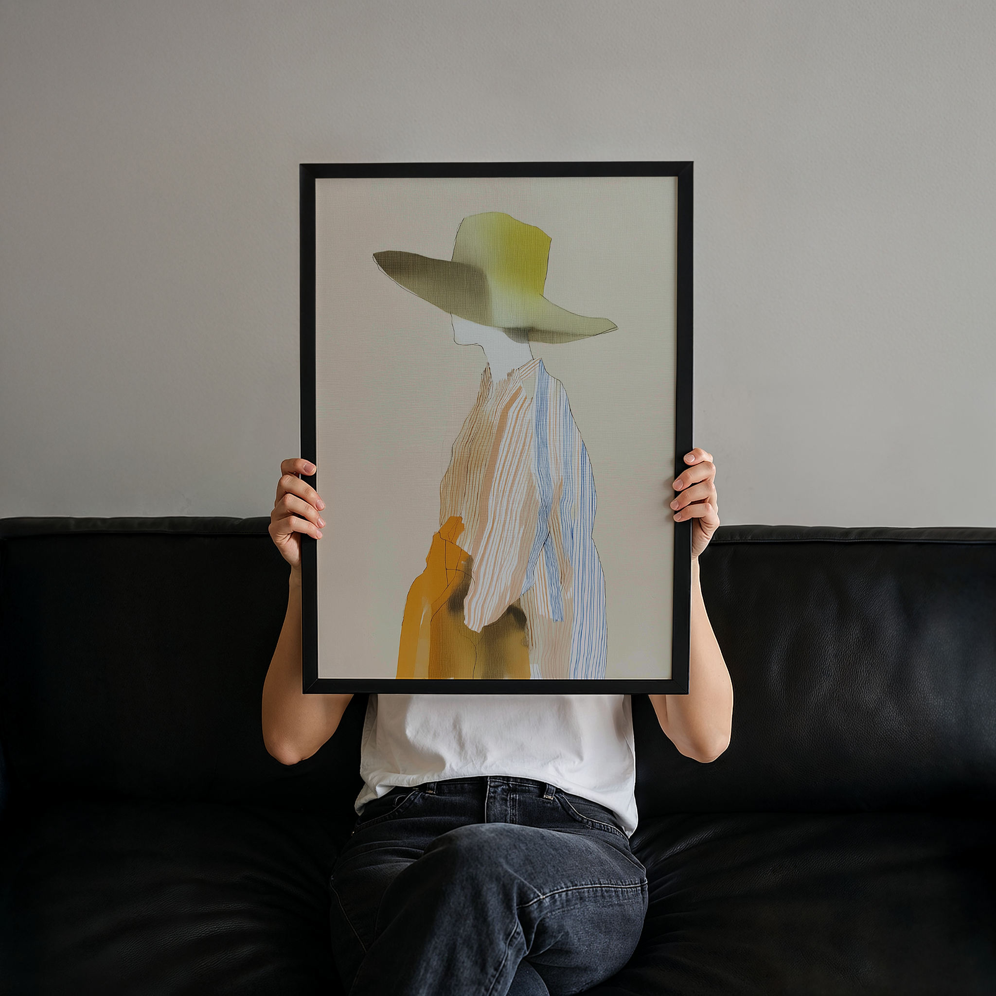 יצירה אמנותית Malin בסגנון מודרני רך, דמות נשית מופשטת בצבעים טבעיים וחמים