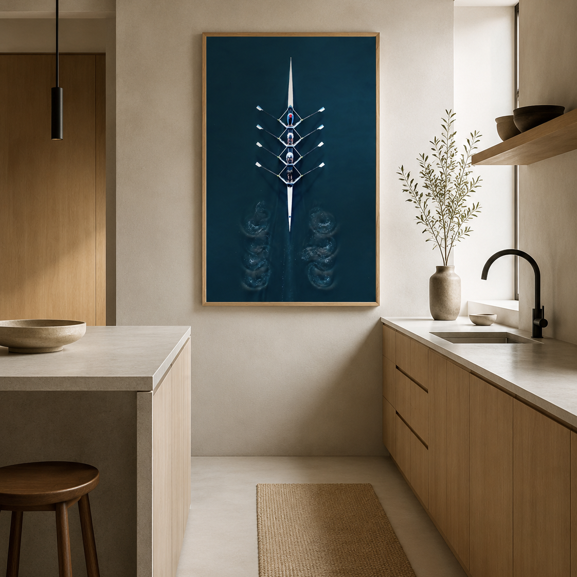 חותרים בירקון – צילום רחפן אמנותי של סירת חתירה בנהר הירקון מאת גלעד טופז