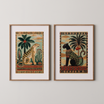 סט אמנות ממוסגר Selva Alta – חתול מצרי ופנתר טרופי עם צמחייה עשירה ודוגמאות אתניות.

