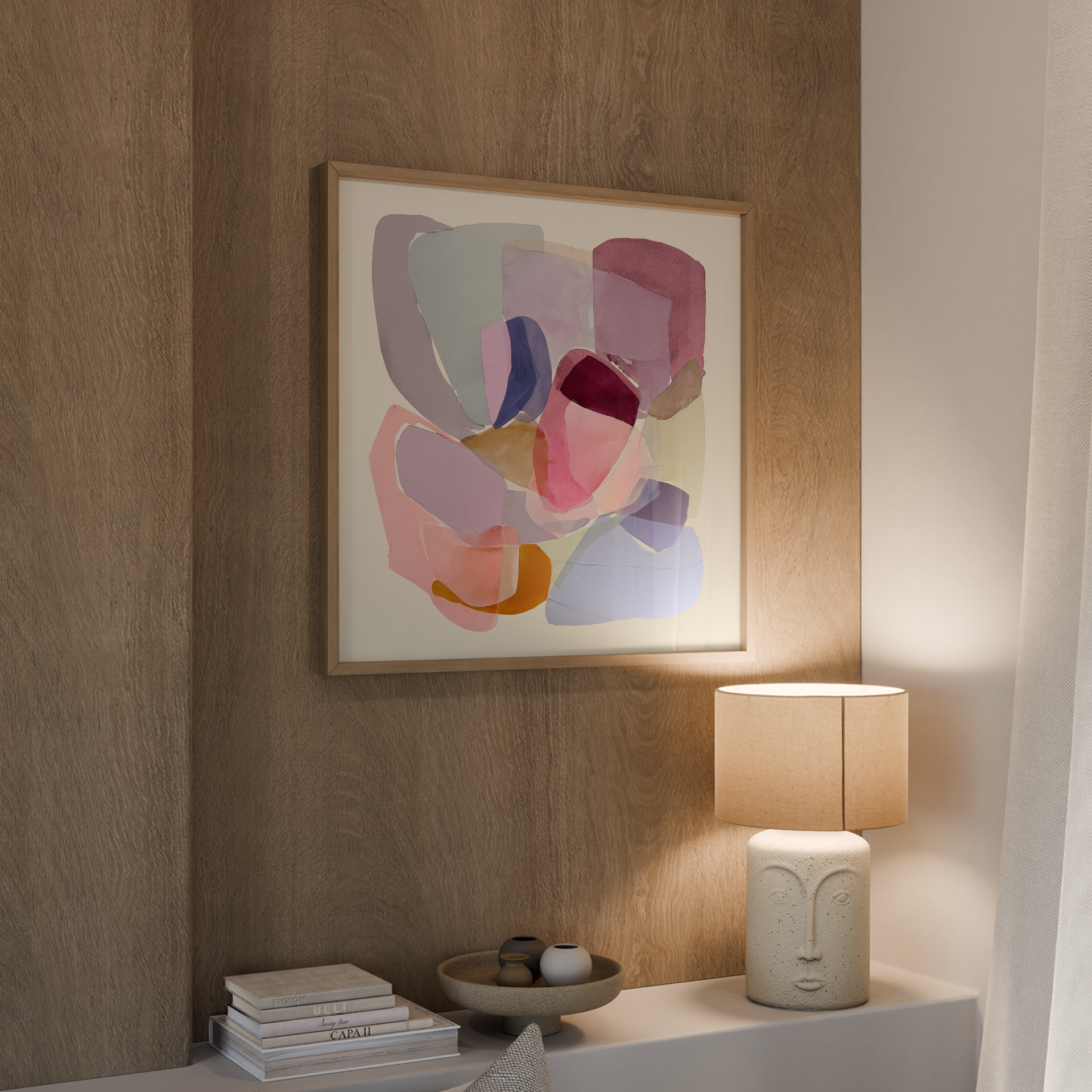 הדפס אמנותי מופשט בגוונים רכים בעיצוב מינימליסטי – יצירה Vaila של Trausi+Tosh