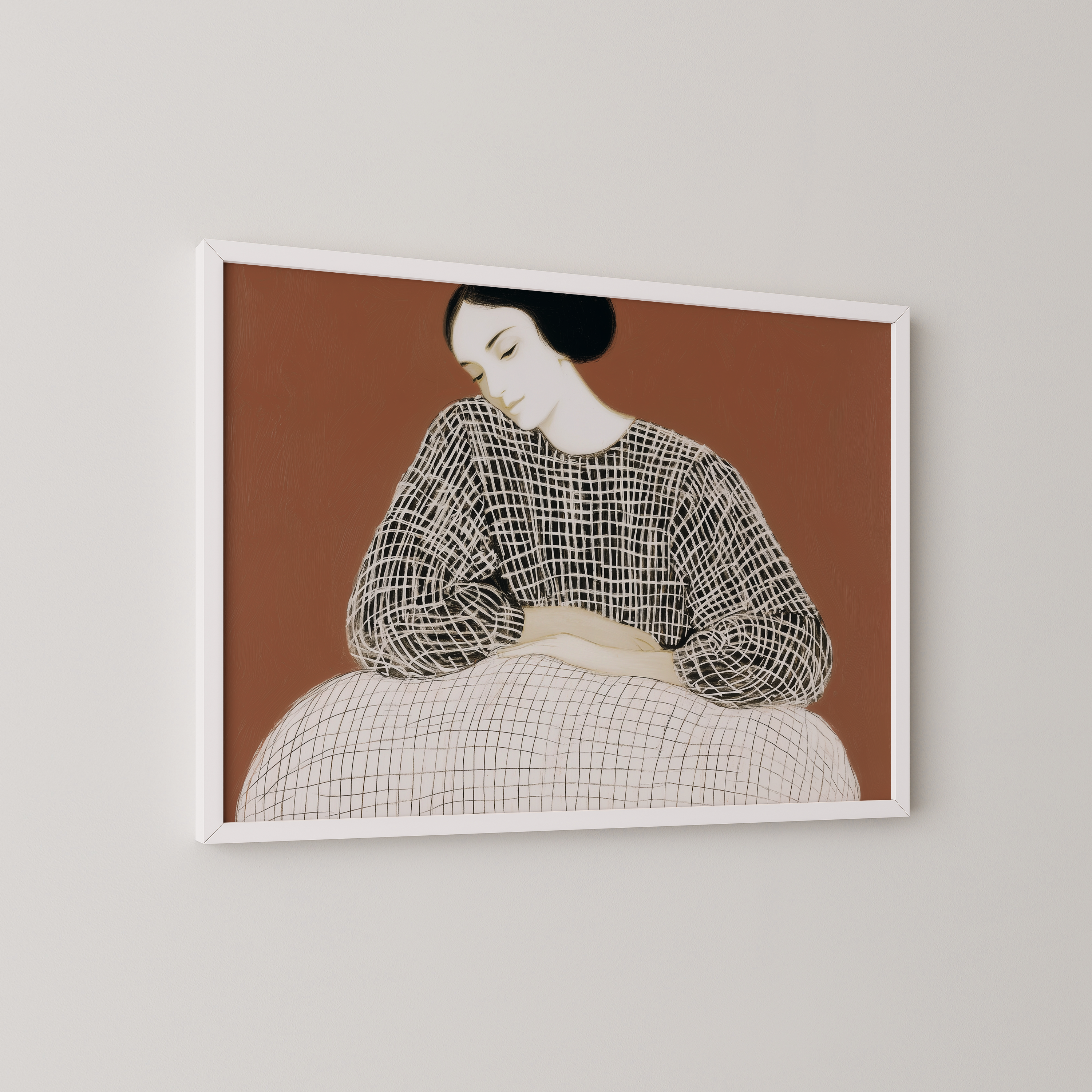 יצירת אמנות מינימליסטית בגווני אדמה עם דמות נשית בקווים עדינים – Vartine