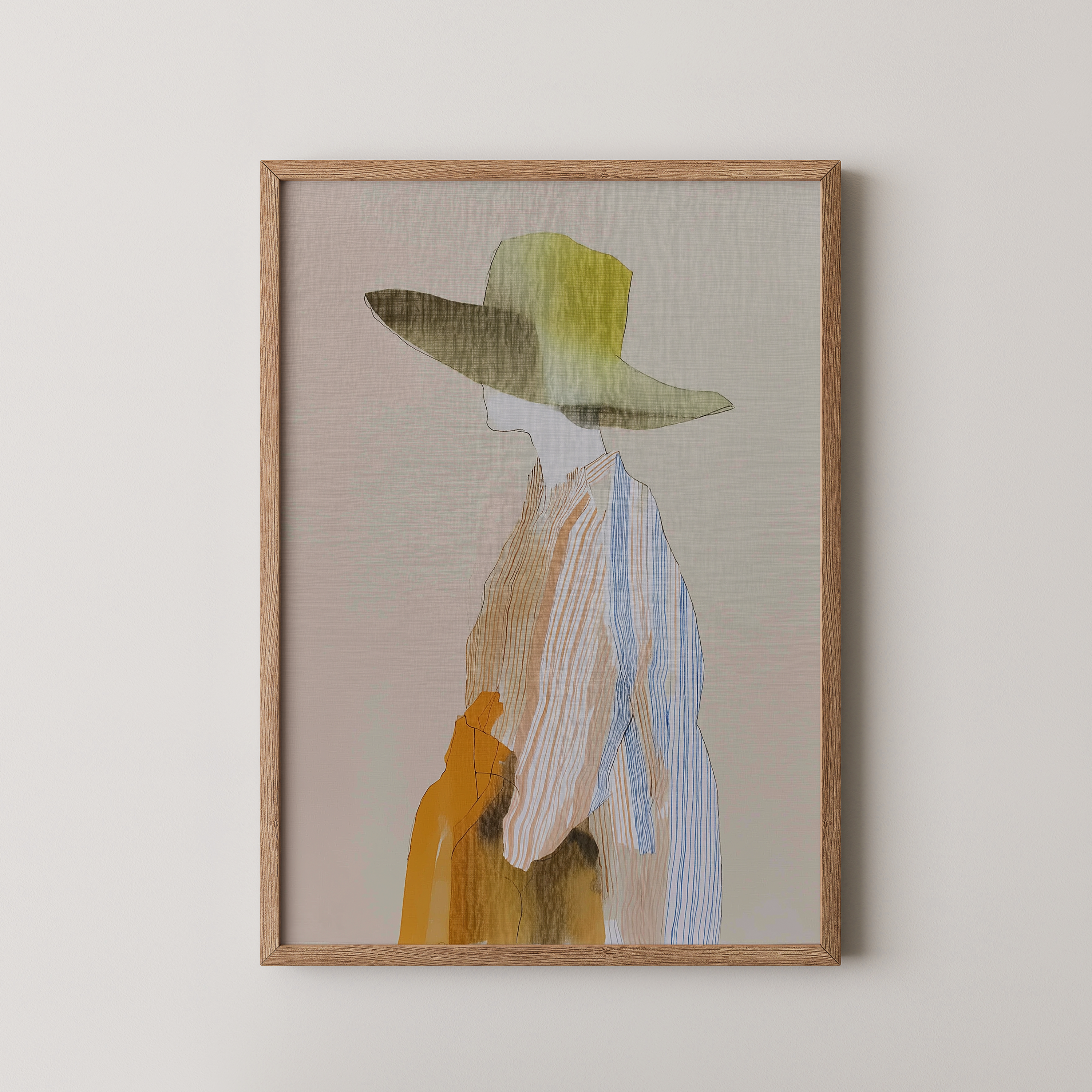 יצירה אמנותית Malin בסגנון מודרני רך, דמות נשית מופשטת בצבעים טבעיים וחמים