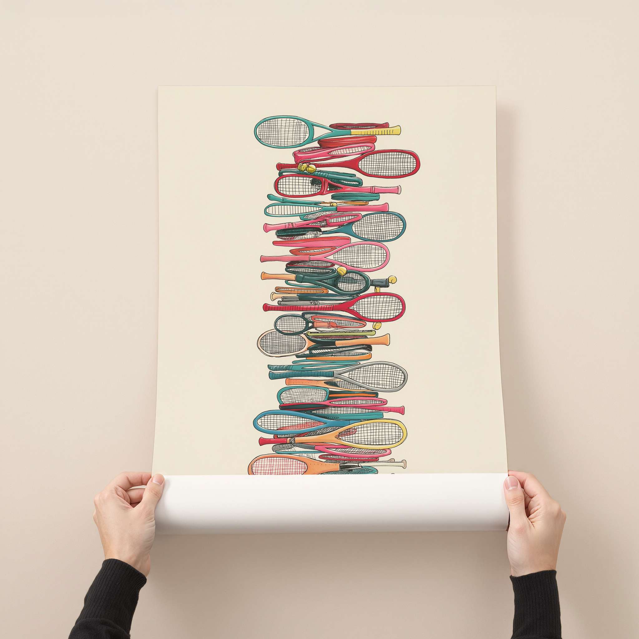 הדפס אמנותי מודרני עם קומפוזיציה אנכית צבעונית וקצבית, Rimery מבית Trausi+Tosh