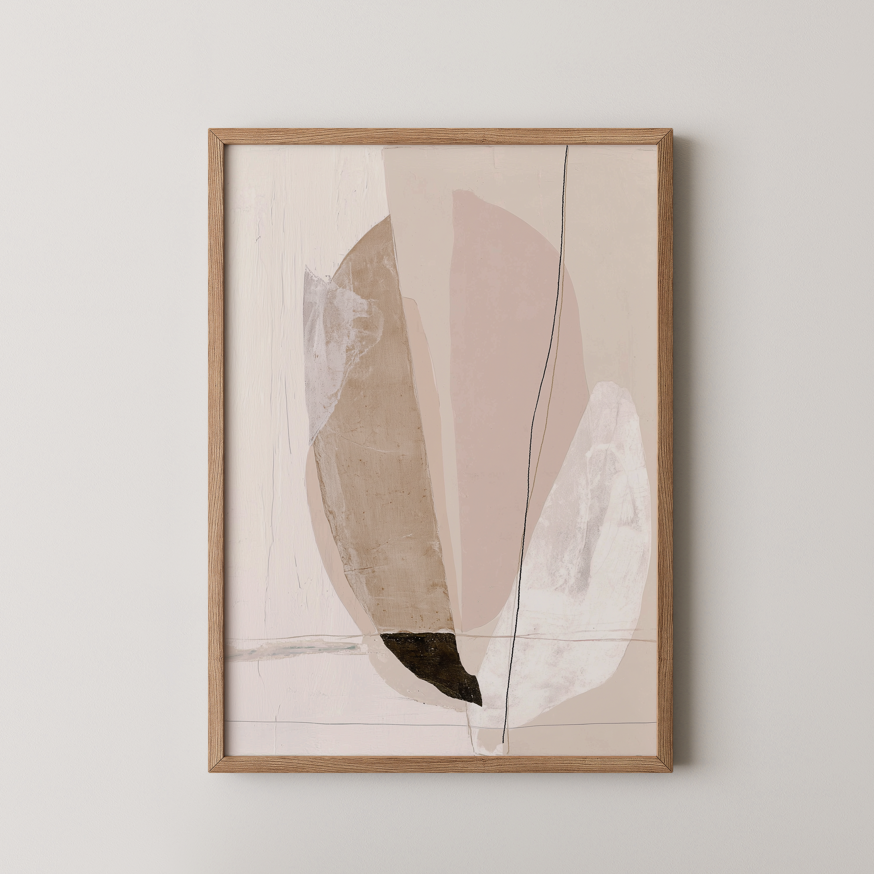 יצירת אמנות מופשטת בגווני שמנת וחול לקיר