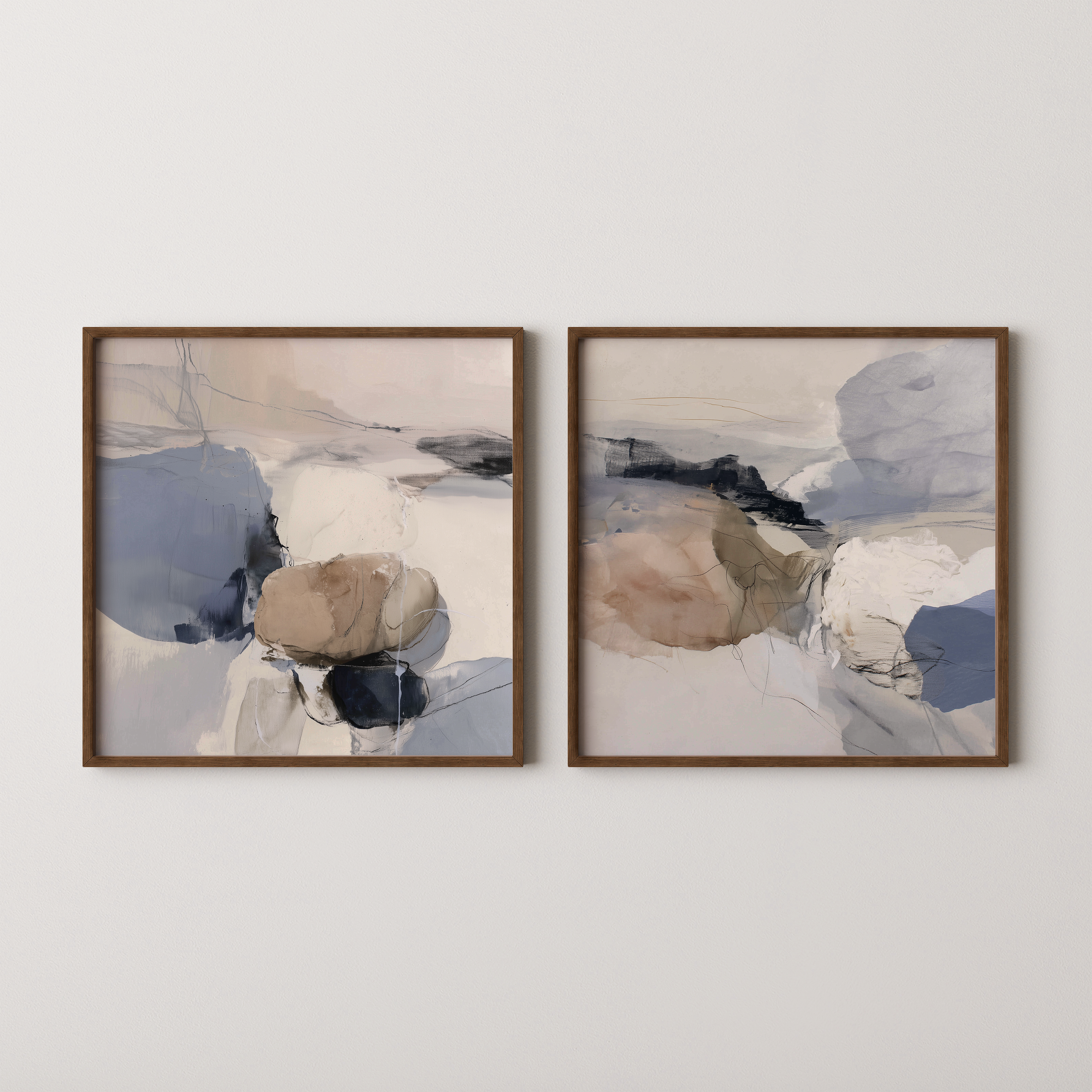 Sova – סט אמנות ממוסגרת מופשטת, טראוזי וטוש